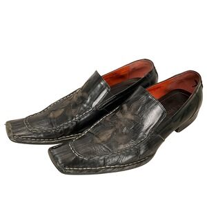 Robert Wayne Shoes Men 10 Black Gray Stitched Motley Y2K Gothic Square Loafer